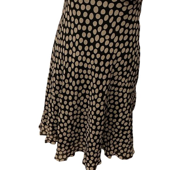 Adrianna Papell Petites Black Tan Polka Dot 100% Silk Y2K Midi Dress Size 10P - Picture 4 of 9